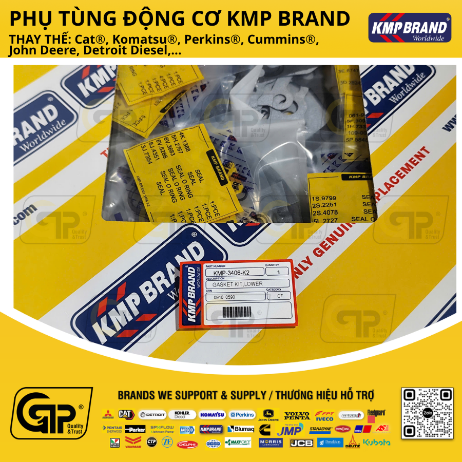 KMP Brand KMP-3406-K2 Gasket Kit, Low / Bộ Gioăng Dưới Đại Tu Động Cơ 3406