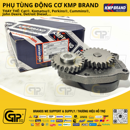 KMP Brand 3800828 Oil Pump / Bơm Nhớt Bôi Trơn 4BT3.3, 4BT3.9, 6BT5.9, 6CT8.3, 6L8.9, 3802278, J906415, J910066, J918213, J921067, J924644, J926201, J930338, J948071