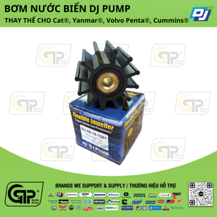 DJ Pump 08191201 Impeller / Cánh Bơm Cao Su , DJ 08-19-1201, Jabsco 18958-0001; Sherwood 17000K, CEF 500164, JMP 7600, Johnson 09-704B, KOHLER GM18793, Cummins 3802444