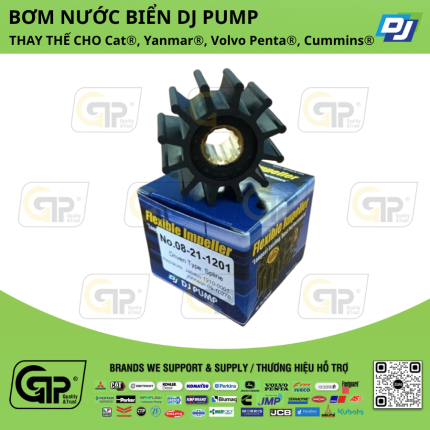 DJ Pump 08211201 Impeller / Cánh Bơm Cao Su Volvo Penta 230A, AQ120, AQ165, MD1105, BB140A, AQD21, AQ170, DJ 08-21-1201 Johnson PUMP 09-1027B-10, 21951346, Fischer Panda J009-1027B-1, Jabsco 1210-0001, 920-0001, Jabsco (Segue) 3085-0001, JMP 7100-01