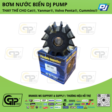 DJ Pump 0881201 Impeller / Cánh Bơm Cao Su , DJ 088-1201, Jabsco 17370-0001, CEF 500152, JMP 8300, Doosan 60.06804-0011, Cummins 217308, 3008503, Cat 3N4859, etroit Diesel 927570