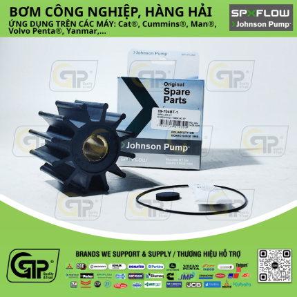 Johnson Pump 09-704BT-1 Impeller Kit / Cánh Cao Su Bơm Nước Cummins 6B 300HP B Series; Cummins C Series; CAT 3208; CAT 3116; CAT 3126; Deere 6076; Sherwood Pump P17 series, Sherwood 17000K, Jabsco 18958-0001