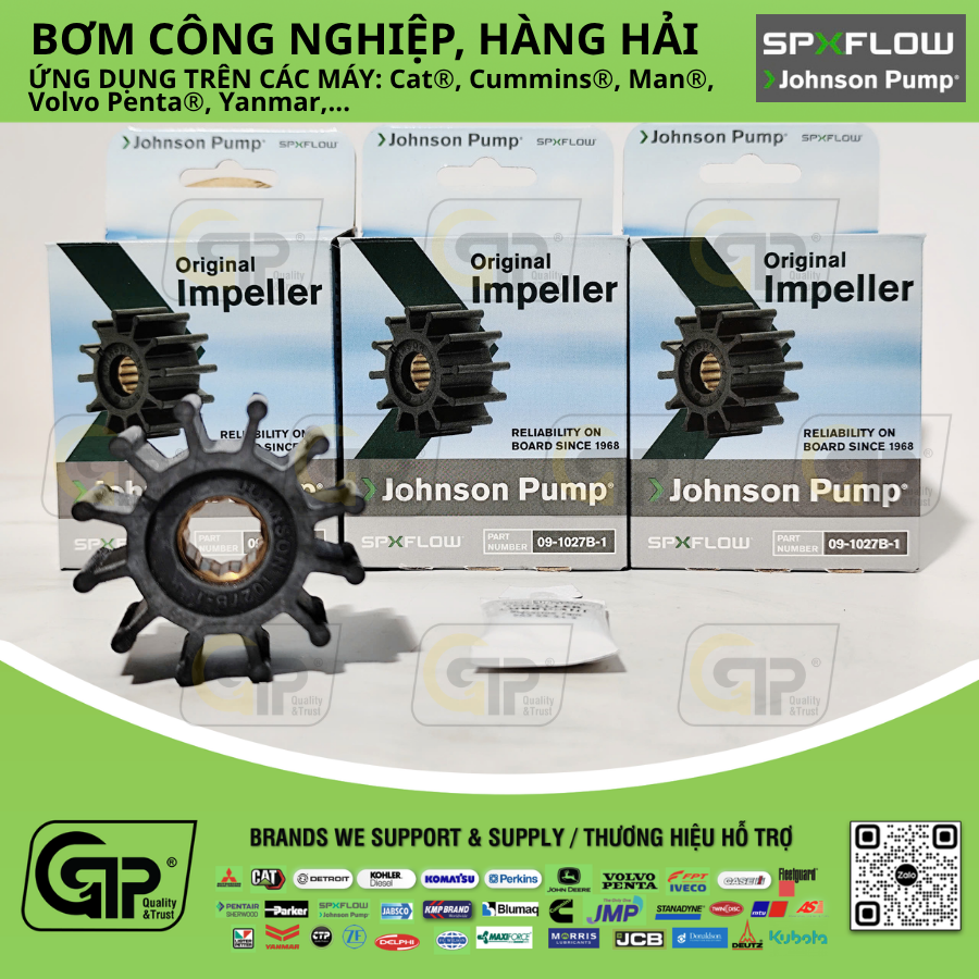 Johnson Pump (SPX Flow) 09-1027B-1 Impeller Kit / Cánh Cao Su Bơm Nước dành cho F5, MC97, SPL, bộ dụng cụ bảo dưỡng (bao gồm vòng đệm O-ring, phớt, glycerin) F5, MC97, Perkins 460038, Johnson Pump 08-1027B-1, Volvo 825940, Yanmar 129470-42530