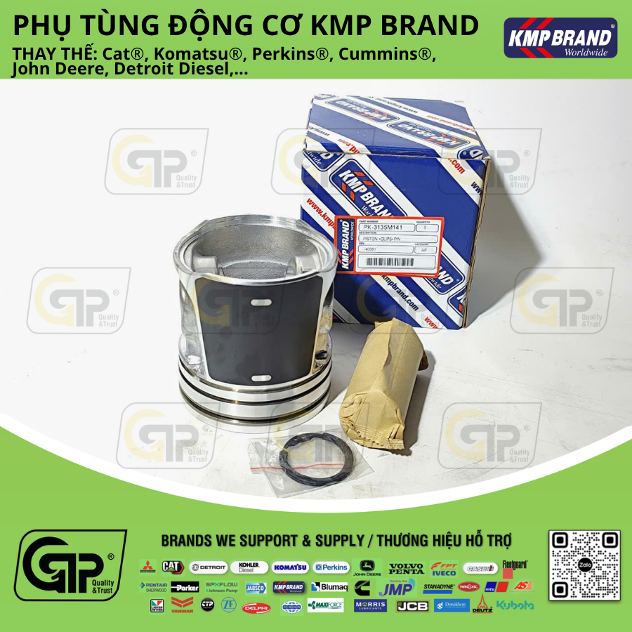 KMP Brand PK3135M141 Engine Piston Kit (Piston+Clips+Pin) / Bộ Piston C4.4, C6.6, 1106D, 1104D, Perkins 4115P105, 411P115, U5PR0058, U5PR0060, KOLBENSCHMIDT 40040600