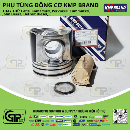 KMP Brand PK3135M141 Engine Piston Kit (Piston+Clips+Pin) / Bộ Piston C4.4, C6.6, 1106D, 1104D, Perkins 4115P105, 411P115, U5PR0058, U5PR0060, KOLBENSCHMIDT 40040600