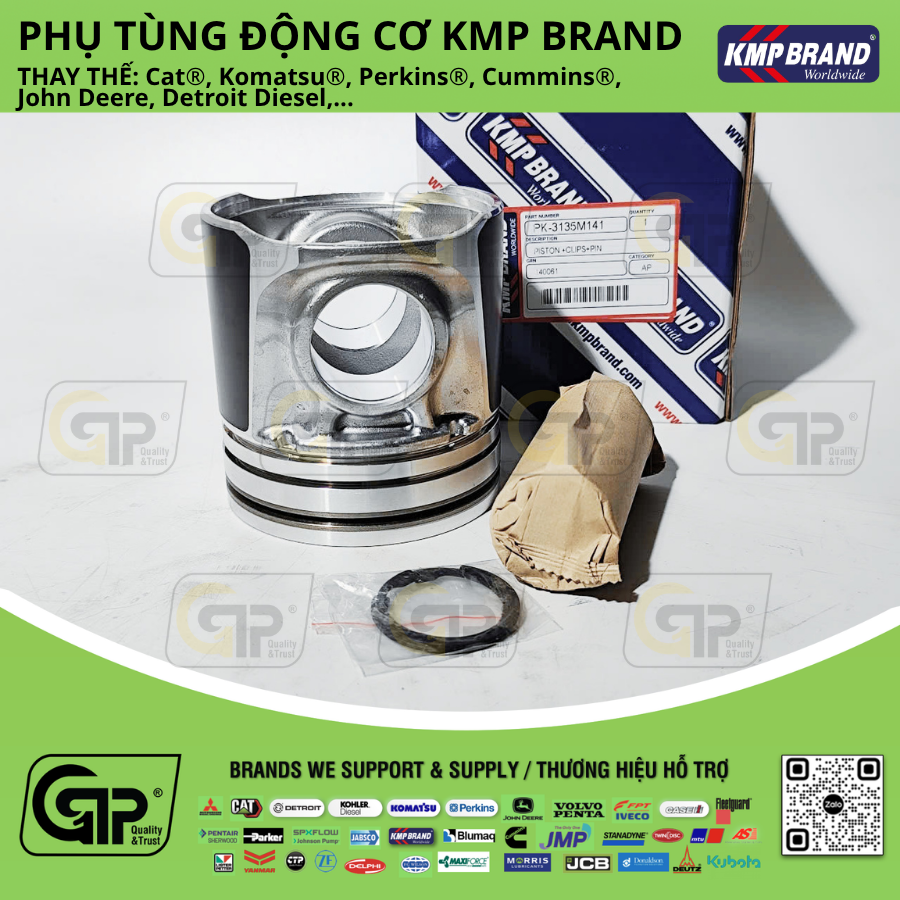 KMP Brand PK3135M141 Engine Piston Kit (Piston+Clips+Pin) / Bộ Piston C4.4, C6.6, 1106D, 1104D, Perkins 4115P105, 411P115, U5PR0058, U5PR0060, KOLBENSCHMIDT 40040600